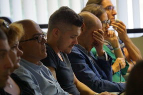 Il Dott. Massimo Usai, referente della brachiterapia, al tavolo dei relatori